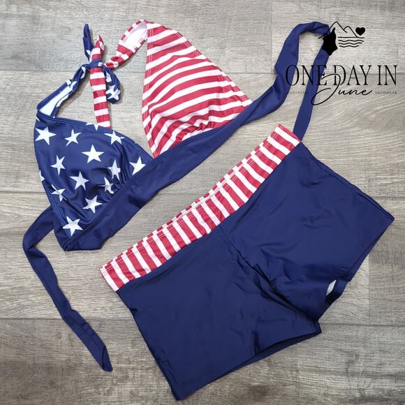 Adisputent Boyshort Halter Bikini Swimsuit Size L - Picture 2 of 4